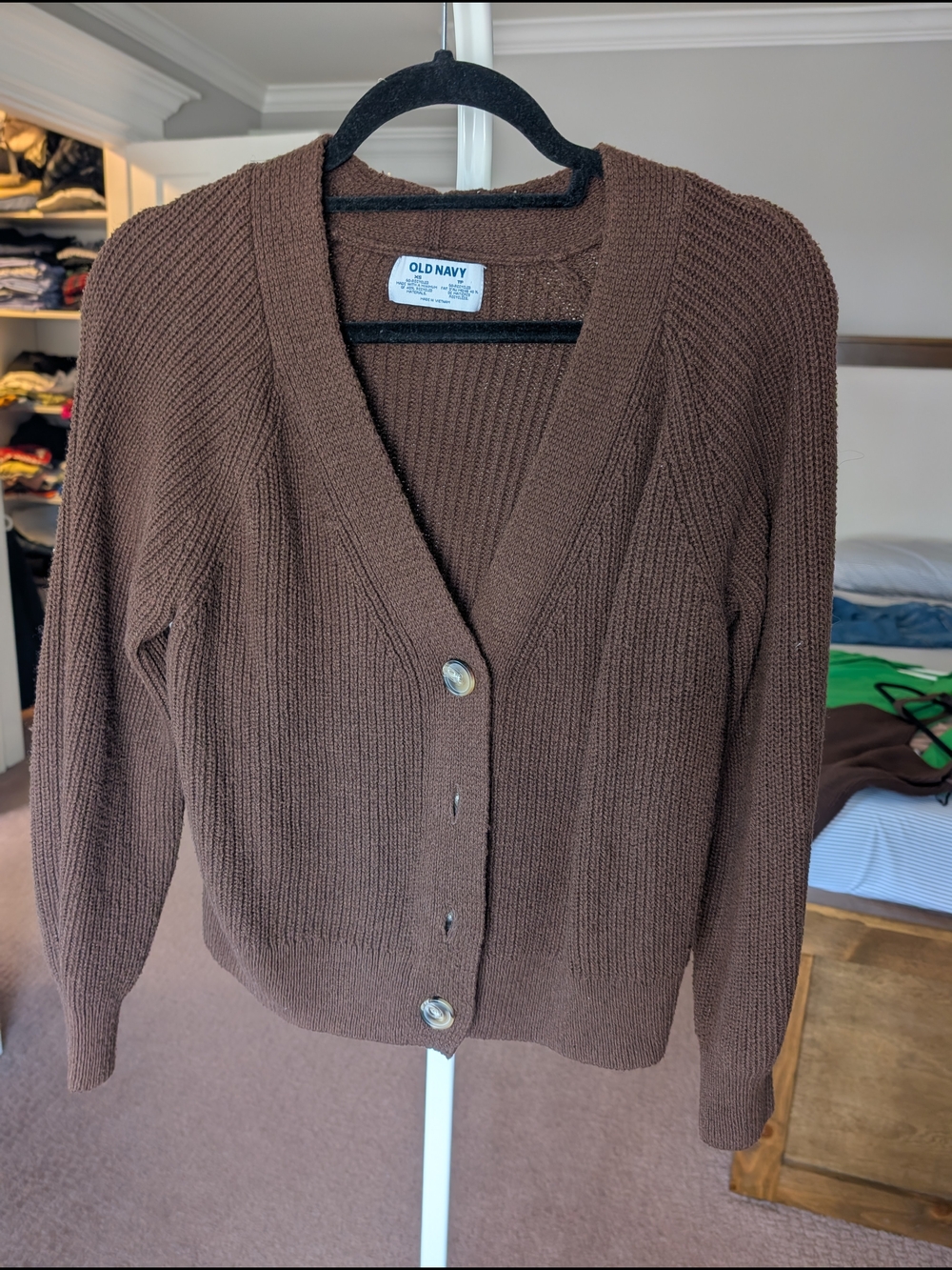 Old Navy Brown Ribbed V-Neck Button Front Cardigan